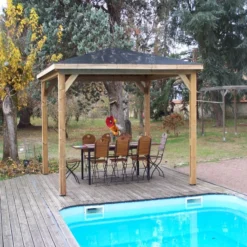 Kiosque Pool House En Bois Thermo Traité 12,32m² BLUETERM, Sans Parois - HABRITA -Jardin Fournitures Soldes pool house en bois thermo traite 1232m blueterm sans parois habrita 3