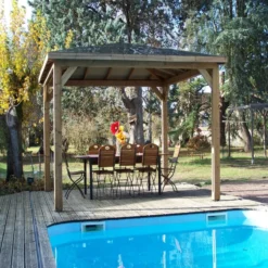 Kiosque Pool House En Bois Thermo Traité 12,32m² BLUETERM, Sans Parois - HABRITA -Jardin Fournitures Soldes pool house en bois thermo traite 1232m blueterm sans parois habrita 4