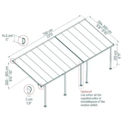Toit De Terrasse 300x730cm En Aluminium Gris Et Polycarbonate 8mm FERIA - Canopia By Palram -Jardin Fournitures Soldes toit de terrasse 300x730cm en aluminium gris et polycarbonate 8mm feria palram 2