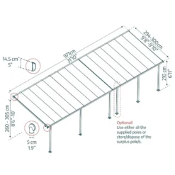 Toit De Terrasse 300x971cm En Aluminium Gris Et Polycarbonate 8mm FERIA - Canopia By Palram -Jardin Fournitures Soldes toit de terrasse 300x971cm en aluminium gris et polycarbonate 8mm feria palram 2