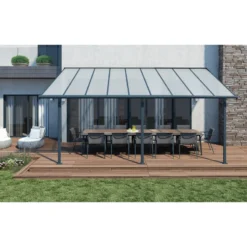 Toit De Terrasse En Aluminium Gris 3x5,46m + PC 16mm Olympia - Palram - Canopia -Jardin Fournitures Soldes toit de terrasse en aluminium gris 3x546m pc 16mm olympia palram 2