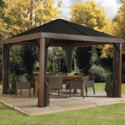 Tonnelle De Jardin Valencia 363x363cm En Aluminium Aspect Bois – SOJAG -Jardin Fournitures Soldes tonnelle de jardin valencia 363x363cm en aluminium aspect bois sojag 4